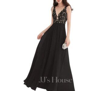 JJ's House Womens A Line Ball Gown Black Chiffon Lace Beaded 8 New